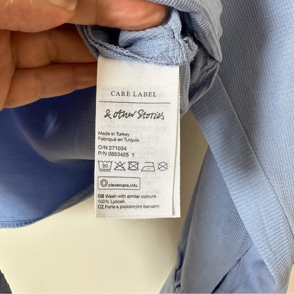 & Other Stories Blue Button Down Tie Waist Shirt Size 0 - Picture 8 of 8